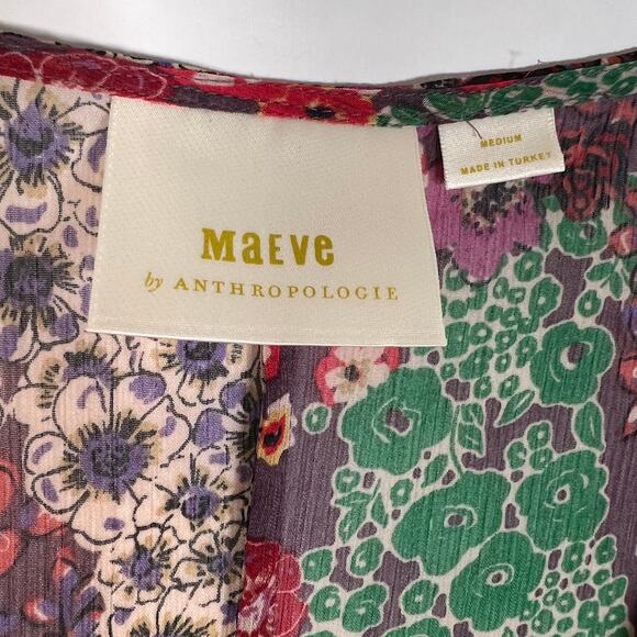 Maeve Anthropologie Sirena Ruffled Tunic Dress M Floral Print V-Neck Boho Flowy - Picture 8 of 9